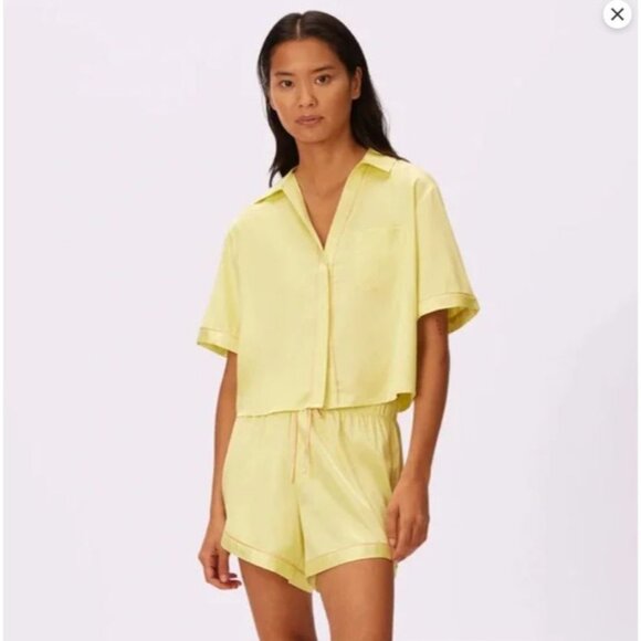 Parade Luxe Satin Pajama Set Key Lime Green Yellow Women's  L - Picture 2 of 16